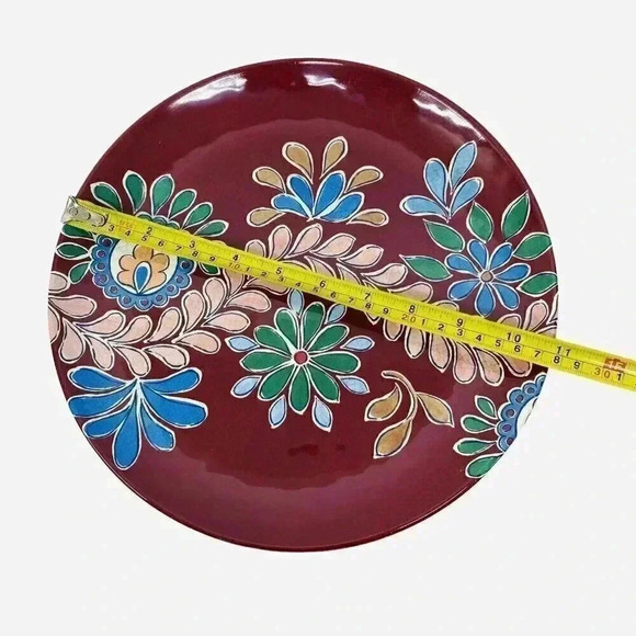 BUNGALOW Set of 4 Melamine 11" Dinner Plates Burgundy Floral Summer Table Decor - Picture 4 of 4